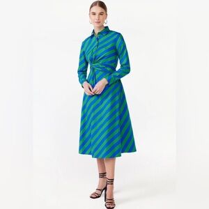 Vibrant Green and Blue Striped Long Sleeve Dress